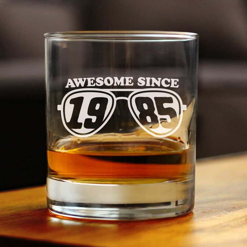 40th Birthday Whiskey Rocks Glass - Awesome Since 1985 - 10.25 oz
