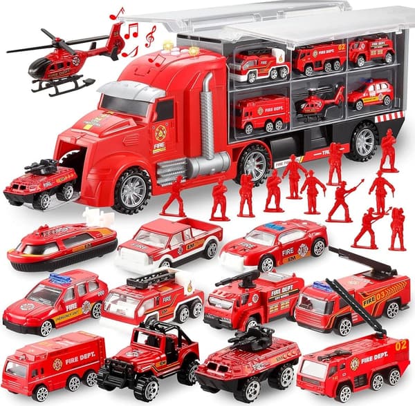 25-Piece Fire Truck Toy Set with Sounds & Lights for Boys