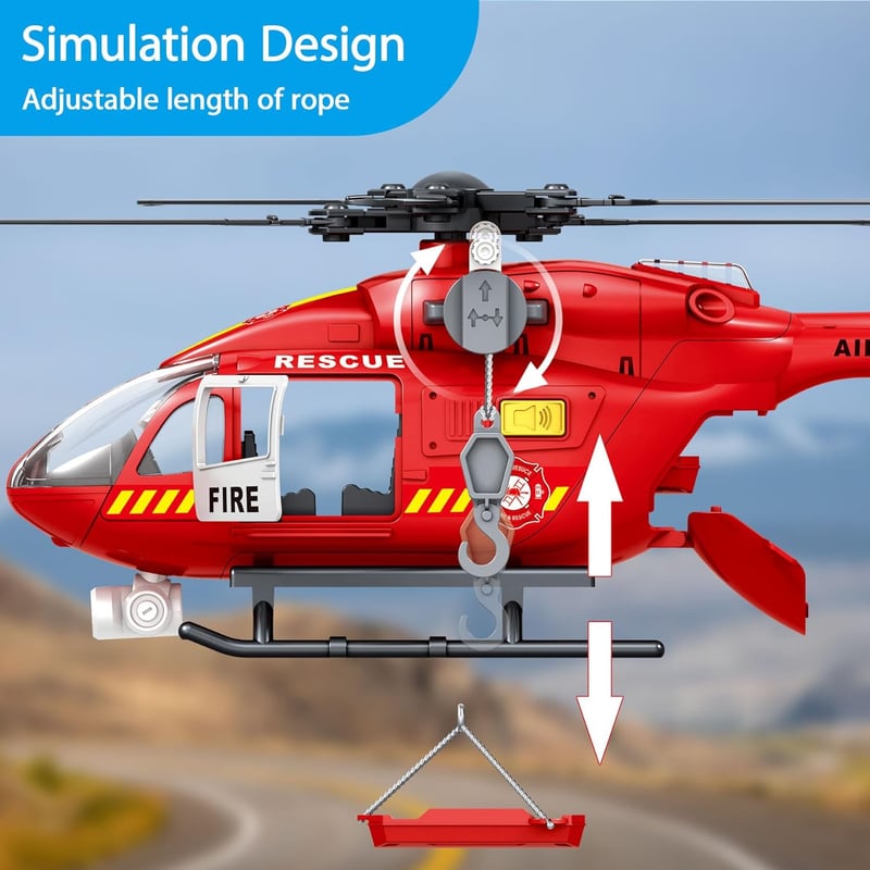 Firefighter Helicopter Toy with Lights & Sound for Kids