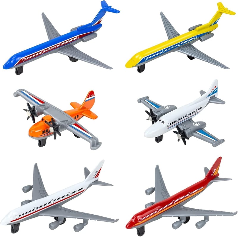 Diecast Airplane Toy Set - 6 Pack for Boys, Ages 3-12