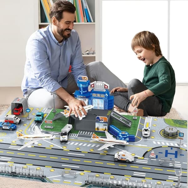 Airport Terminal Playset with Airplane and Helicopter for Kids
