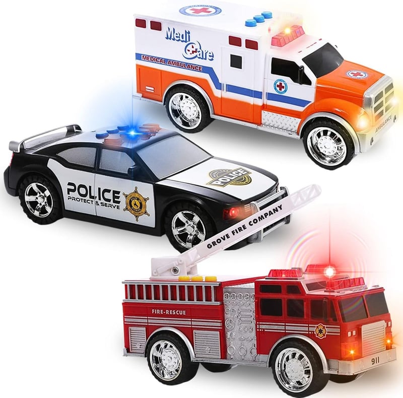 Emergency Rescue Vehicle Playset - Ambulance, Fire Truck, Police Car