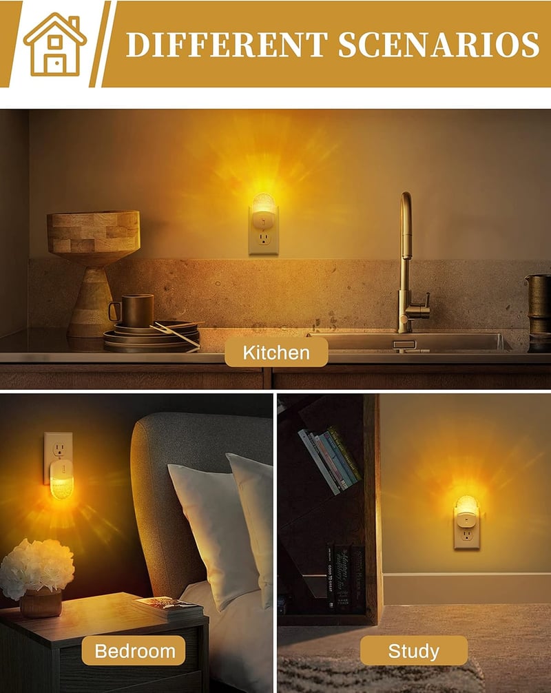 Warm Amber LED Night Lights with Dusk to Dawn Sensor (2-Pack)