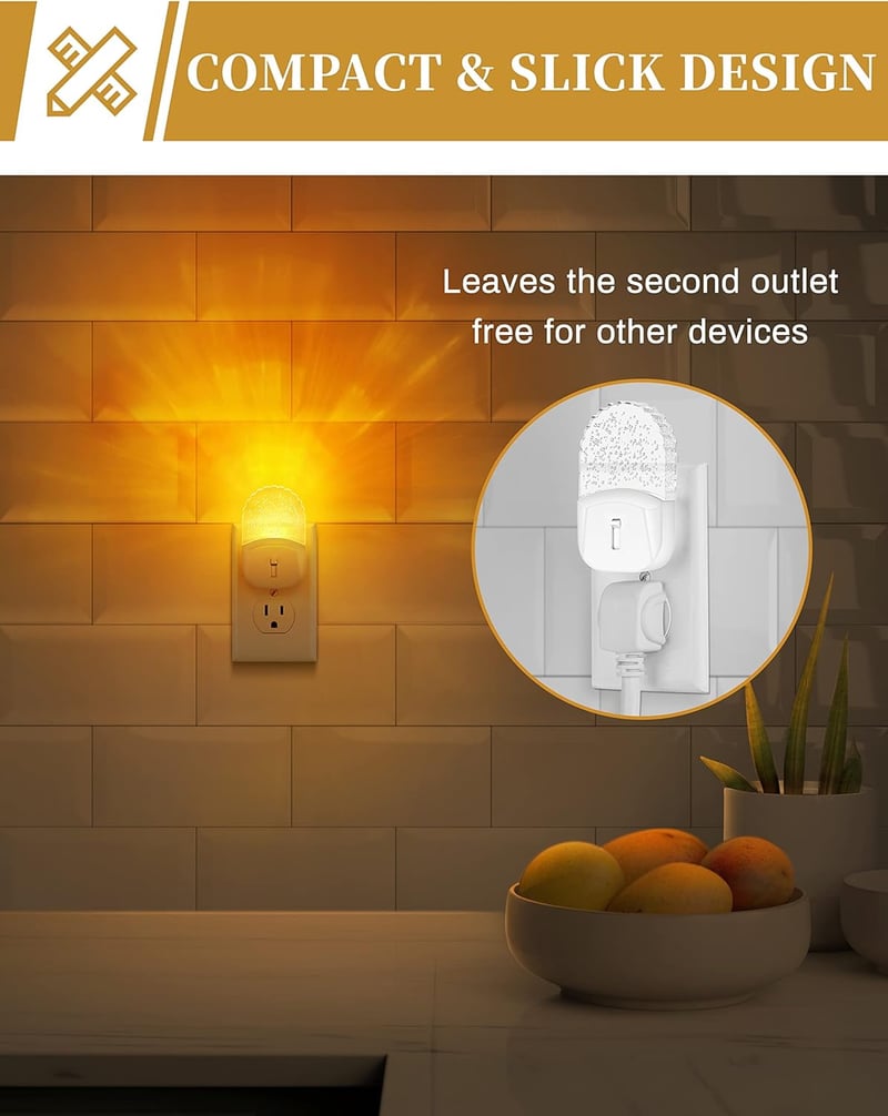 Warm Amber LED Night Lights with Dusk to Dawn Sensor (2-Pack)