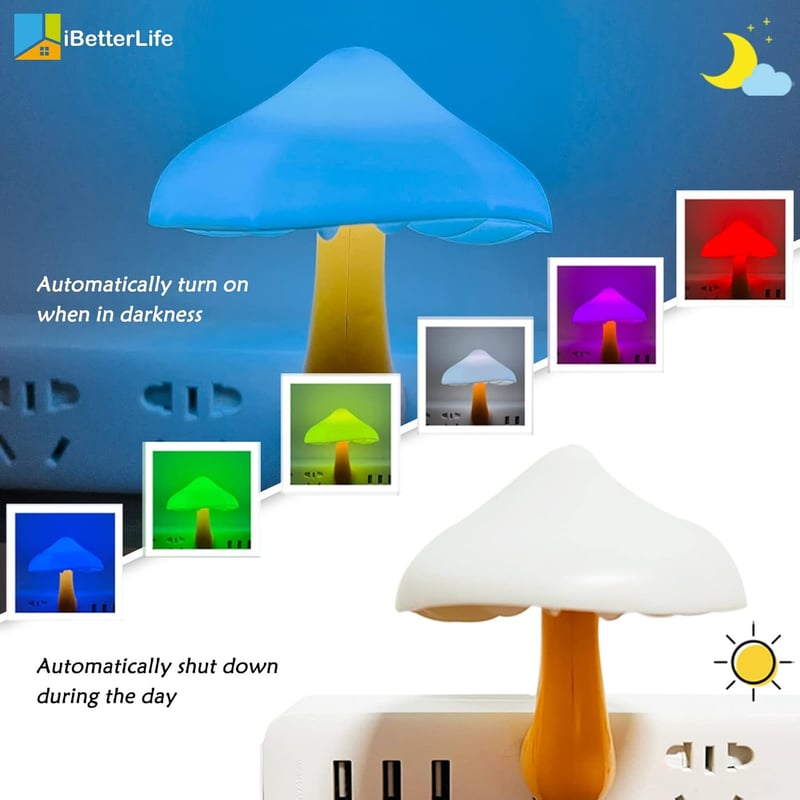 Color Changing Mushroom LED Night Light - Cute Plug-in Lamp