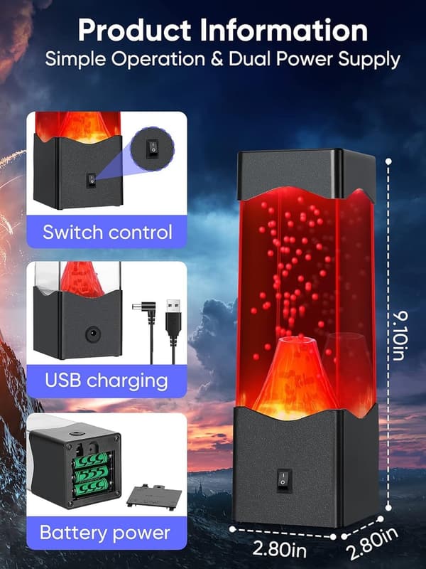 USB Powered Volcano Night Light for Kids & Adults