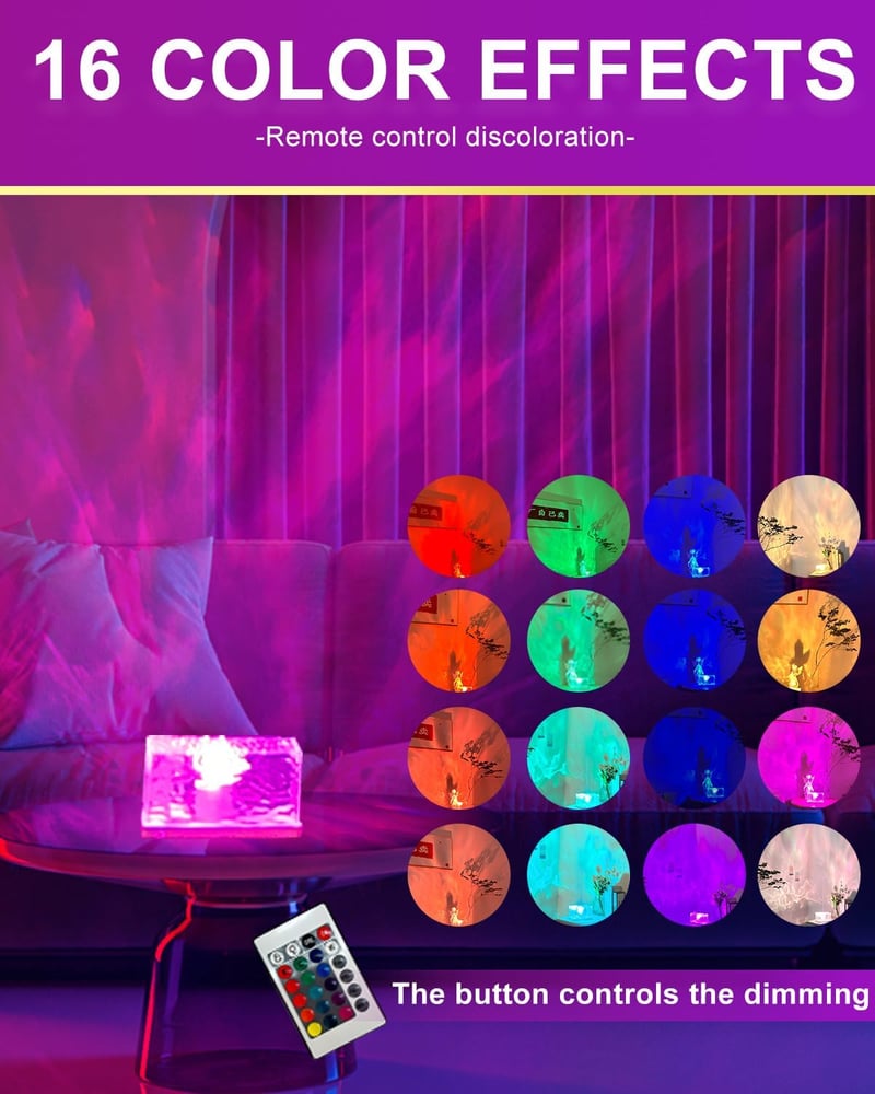 3D Ocean Wave Projector Lamp with 16 Colors for Kids' Room