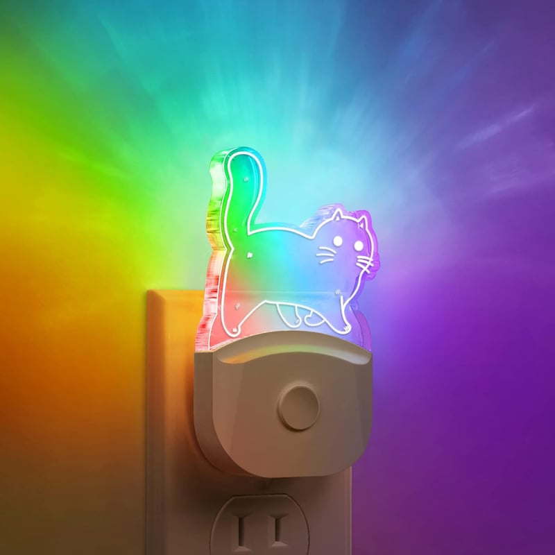 Kids' Cat Night Lights (2 Pack) with 8-Color RGB & Dusk-to-Dawn Sensor