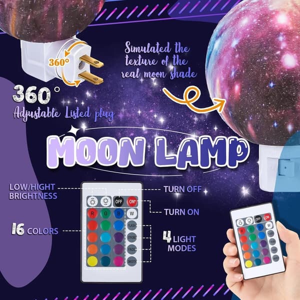 Galaxy Moon Night Lamp with 16 Colors - Perfect for Kids' Birthday Decor