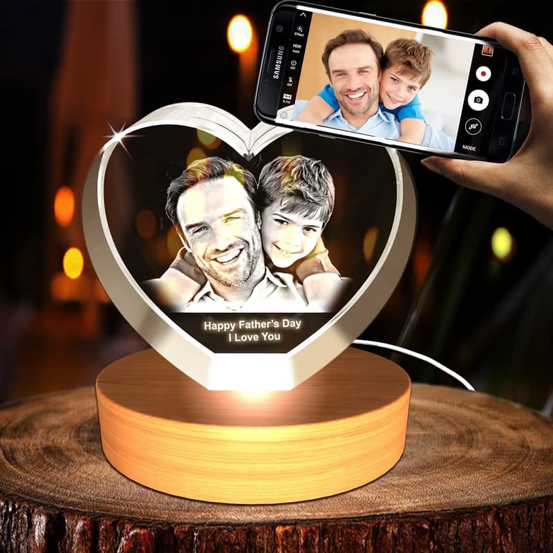 Father's Day Personalized 3D Engraved Heart Crystal Gift