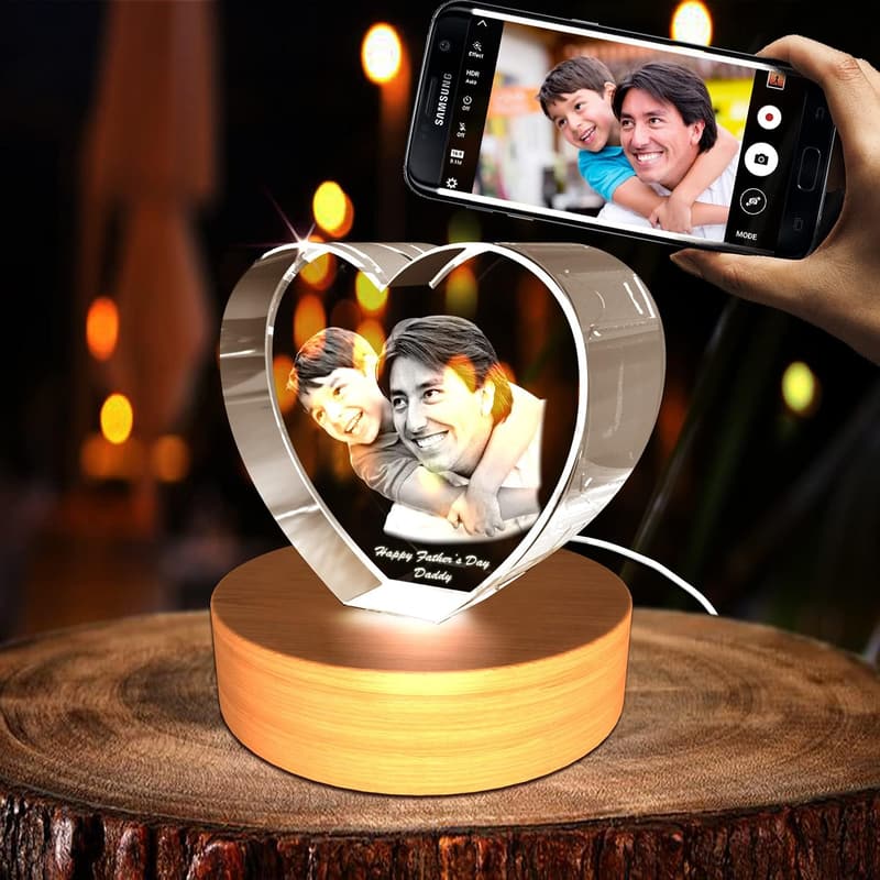 Father's Day Personalized 3D Engraved Heart Crystal Gift