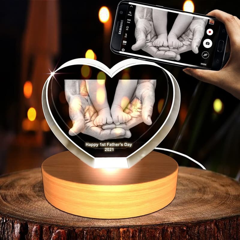 Father's Day Personalized 3D Engraved Heart Crystal Gift