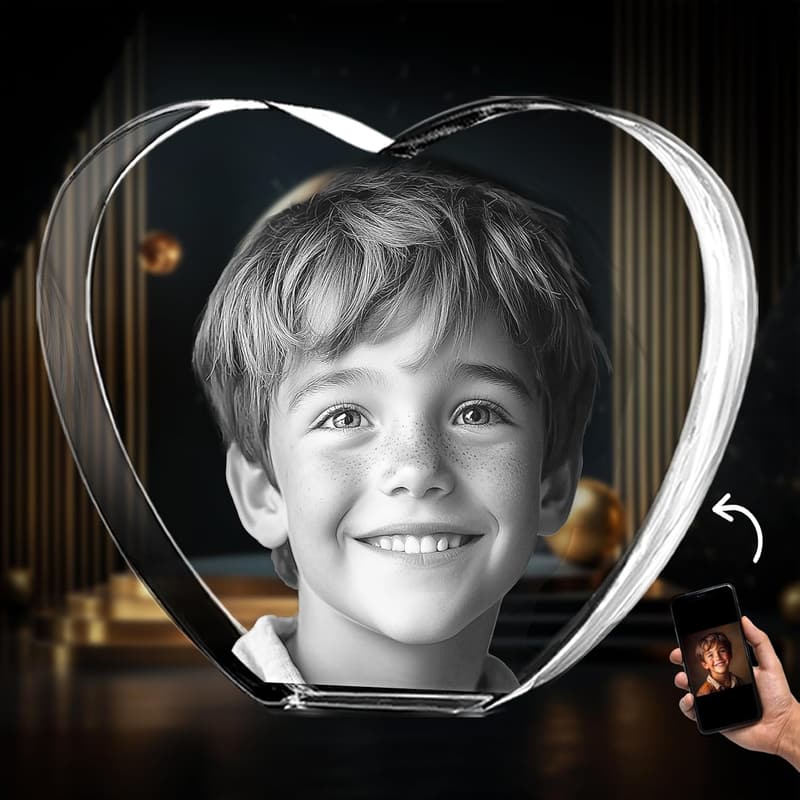 Personalized 3D Crystal Heart Photo - Memorial Gift for Parents