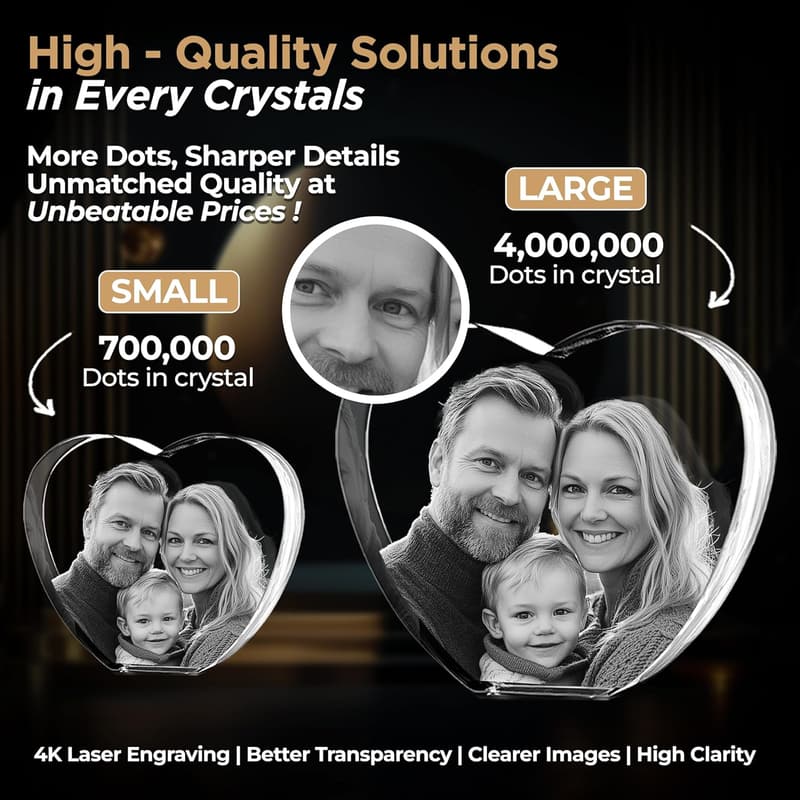 Personalized 3D Crystal Heart Photo - Memorial Gift for Parents