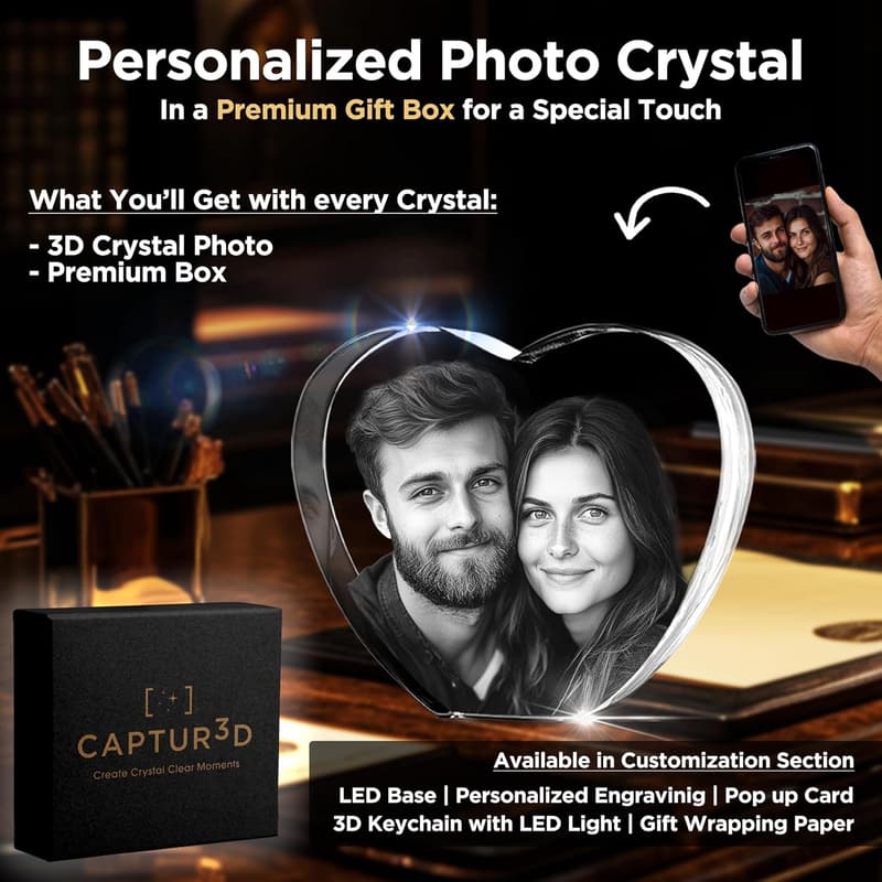 Personalized 3D Crystal Heart Photo - Memorial Gift for Parents
