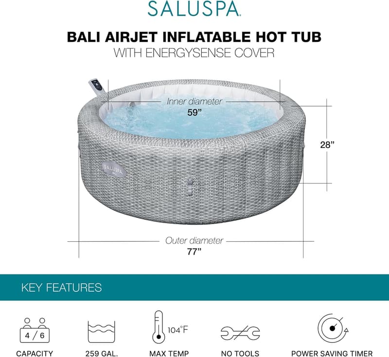 Bestway SaluSpa Bali Inflatable Hot Tub for 4-6 Persons, Grey