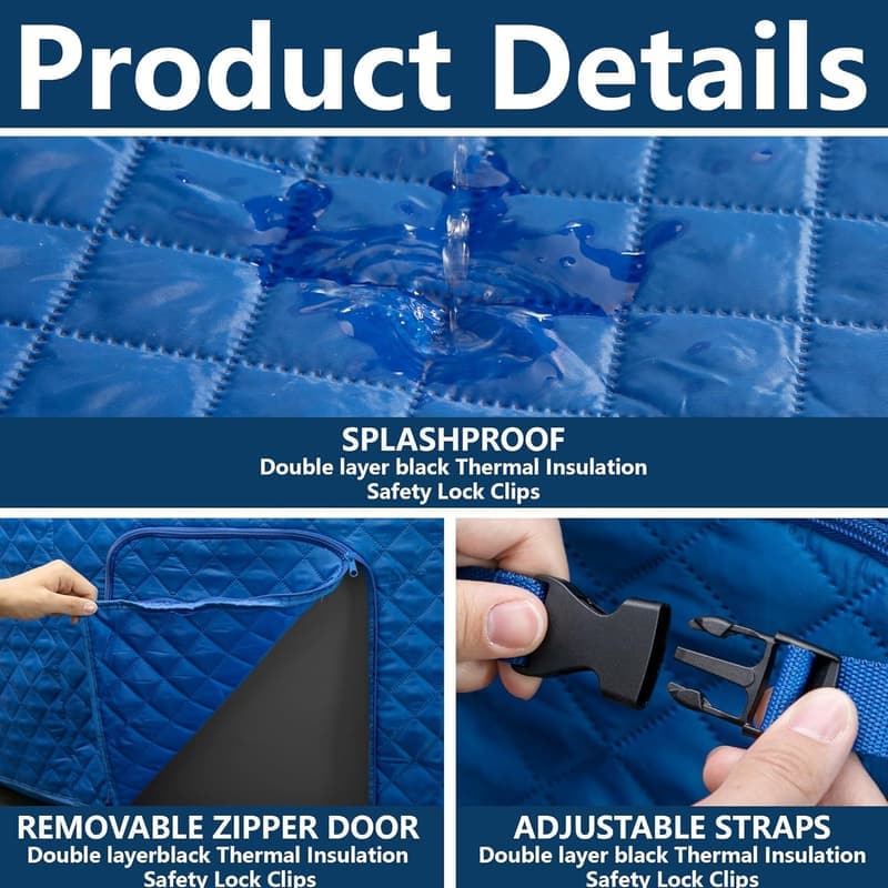 Energy Efficient Inflatable Hot Tub Cover with Straps, Blue
