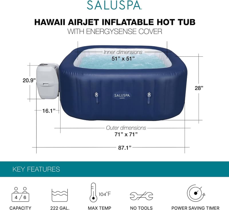 EnergySense Inflatable Hot Tub Spa for 4-6 People with App Control