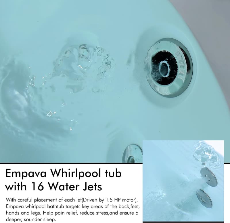 Acrylic Whirlpool Bathtub with Right Drain & Waterfall Faucet