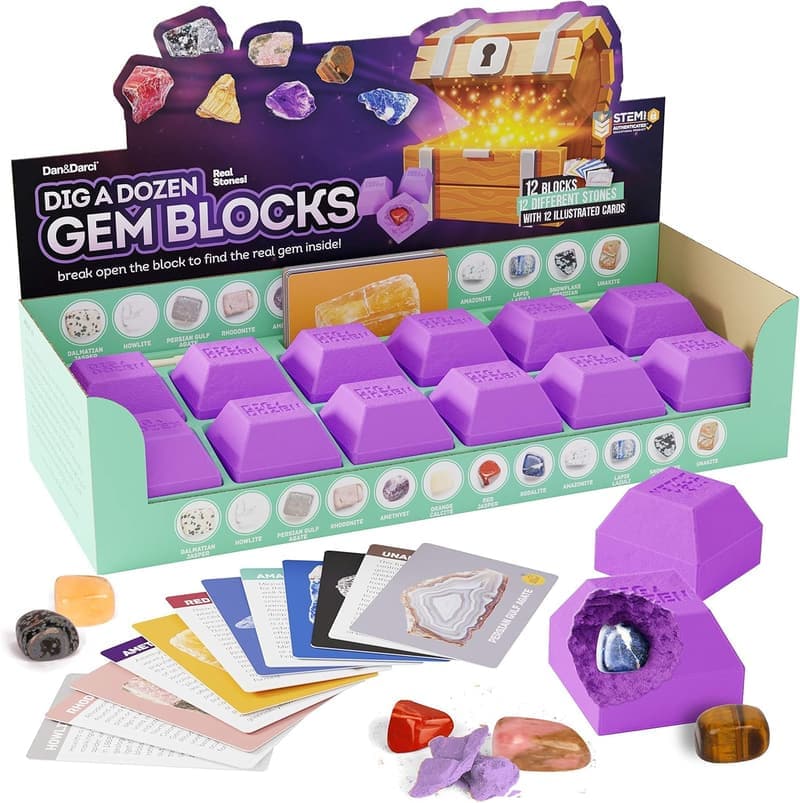 Kids' Gem Mining Kit - Discover 12 Real Gemstones & Crystals