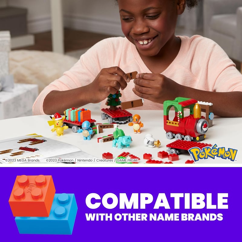 Pokemon Holiday Train Building Set with 373 Pieces & 4 Figures