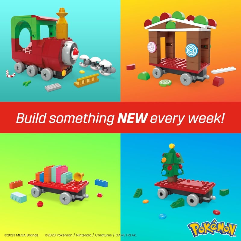 Pokemon Holiday Train Building Set with 373 Pieces & 4 Figures