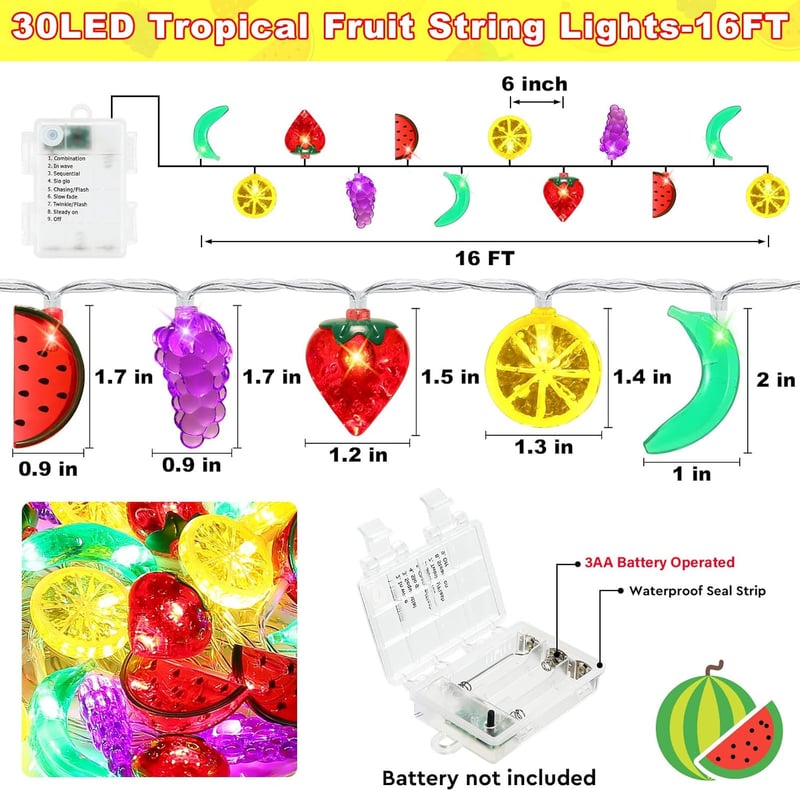 Battery Operated Tropical String Lights - 30 LED - 16 Ft