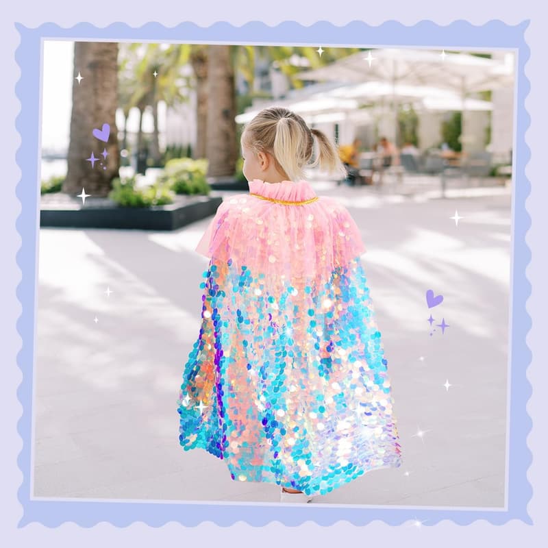 Mermaid Cape Dress-Up Set for Girls Age 3-8 – Birthday Gift