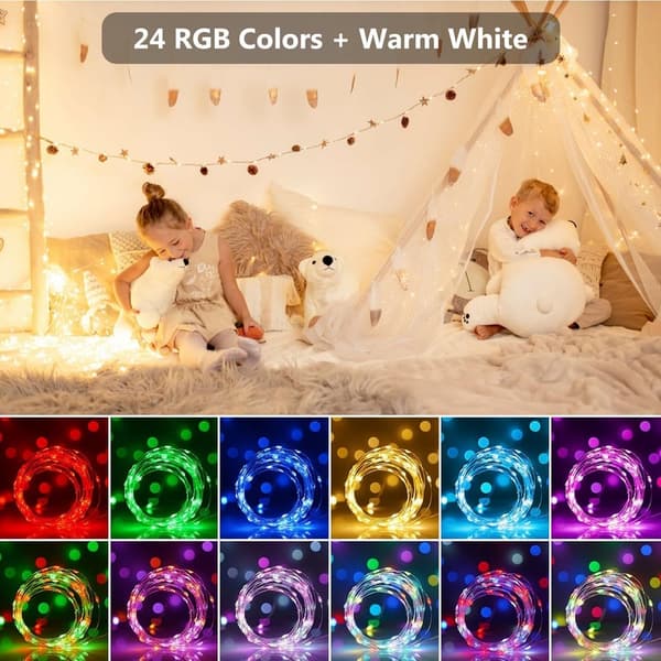 Dimmable 50ft RGB & Warm White Fairy Lights with Remote
