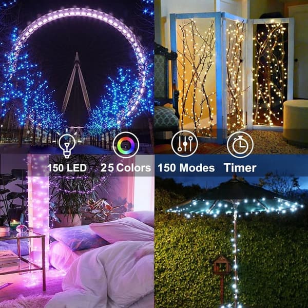 Dimmable 50ft RGB & Warm White Fairy Lights with Remote