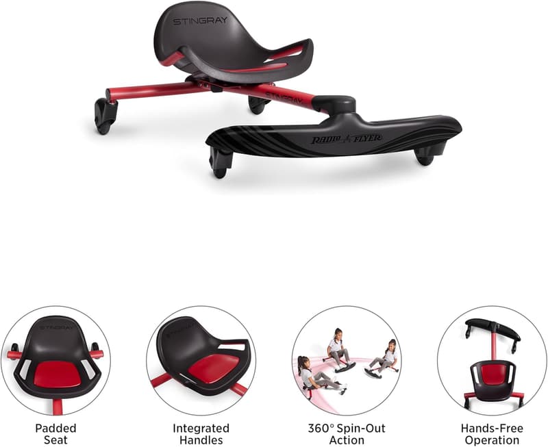 Stingray Ride-On Scooter Toy for Kids Ages 3-8, Black