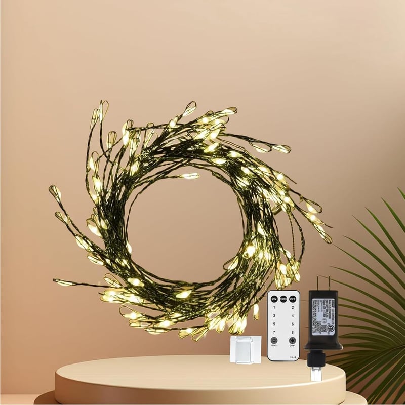 200 LED Warm Fairy Lights with Remote & Timer - 10ft Green Wire