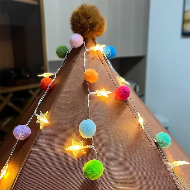 20 LED Warm White Pom Pom Fairy Lights - 6.56 Feet, Battery Operated