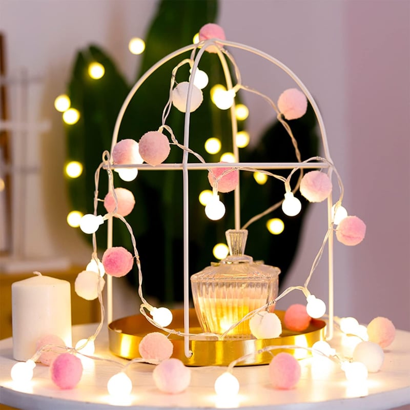 20 LED Battery-Operated Pom Pom Fairy Lights for Home Decor