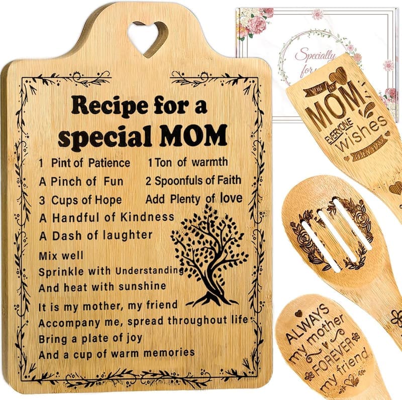 Engraved Cutting Board with Utensils Set for Mother's Day