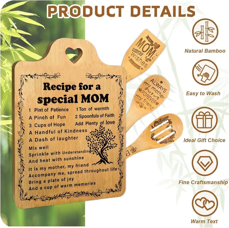 Engraved Cutting Board with Utensils Set for Mother's Day