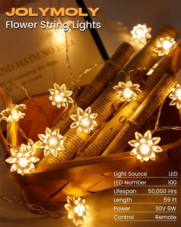 100 LED Flower Fairy Lights with Remote Timer for Indoor/Outdoor Decor