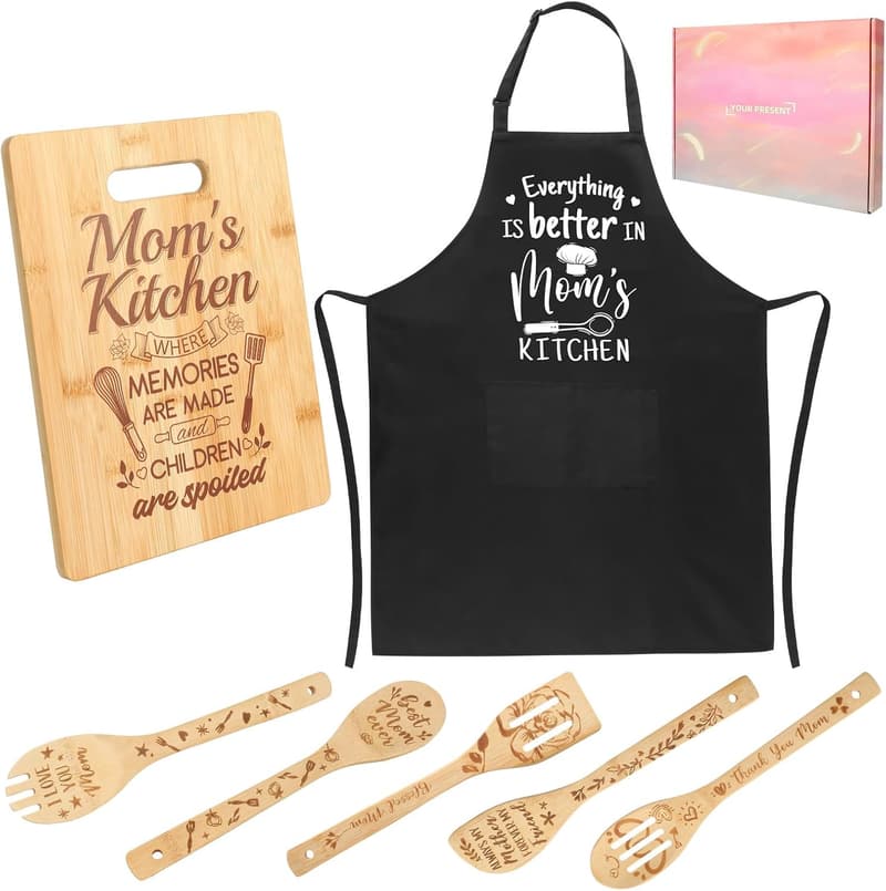 Funny Kitchen Apron Set with Utensils & Cutting Board for Mom
