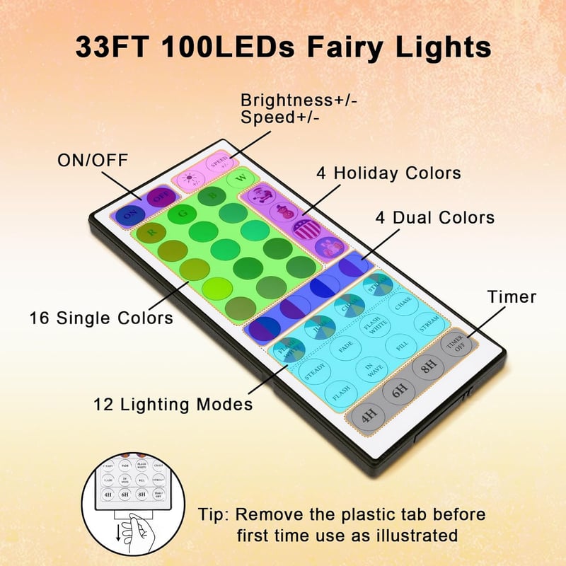 100LED Color Changing Fairy Lights with Remote - 33Ft, 24 Modes