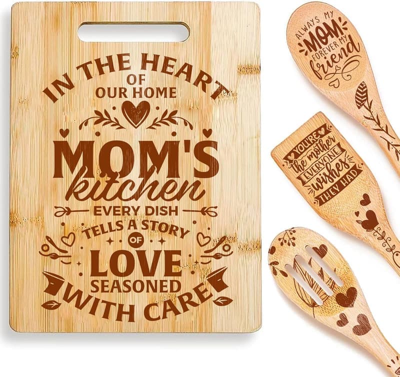 Mother's Day Bamboo Cooking Utensils & Cutting Board Set