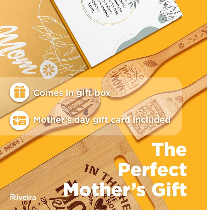 Mother's Day Bamboo Cooking Utensils & Cutting Board Set