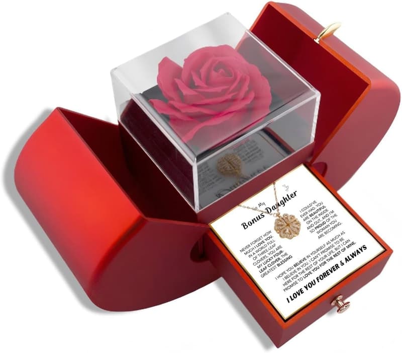 4-Leaf Lucky Rose Necklace for Daughter's Birthday