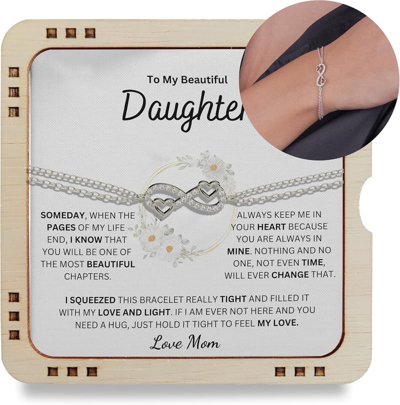 925 Sterling Silver Infinity Bracelet with Message Card for Daughter