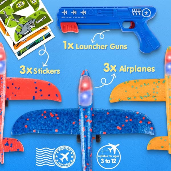 Birthday Gifts: 3-Pack LED Foam Airplane Launchers for Kids