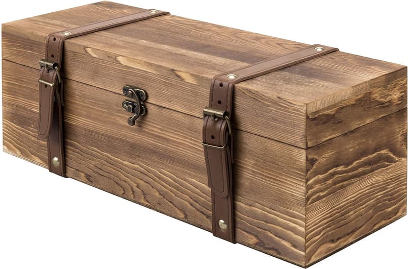 Rustic Brown Wine Gift Box with Locking Latch – Wedding Single Bottle Holder
