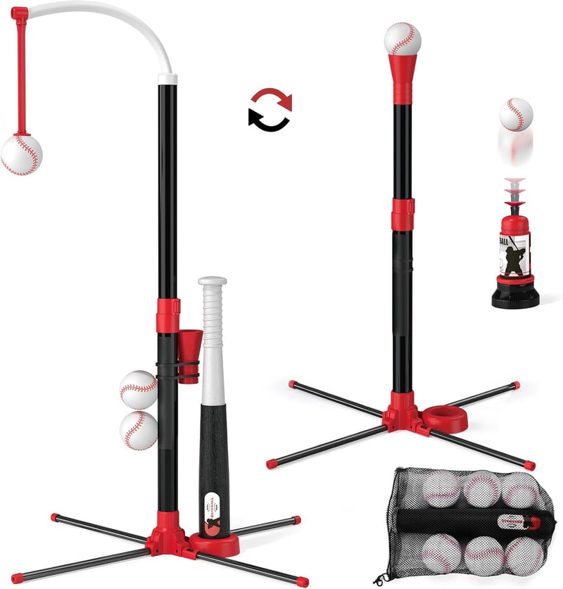 Adjustable 3-in-1 T-Ball Set with Automatic Pitching Machine