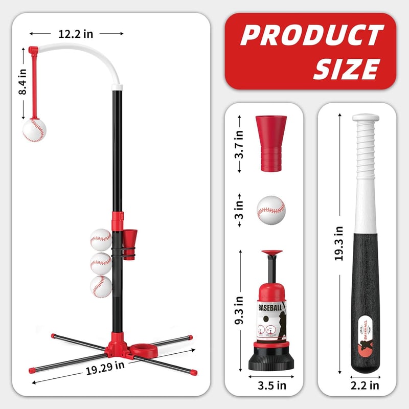 Adjustable 3-in-1 T-Ball Set with Automatic Pitching Machine