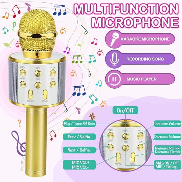 Bluetooth Karaoke Microphone for Kids - Birthday Gift for Girls