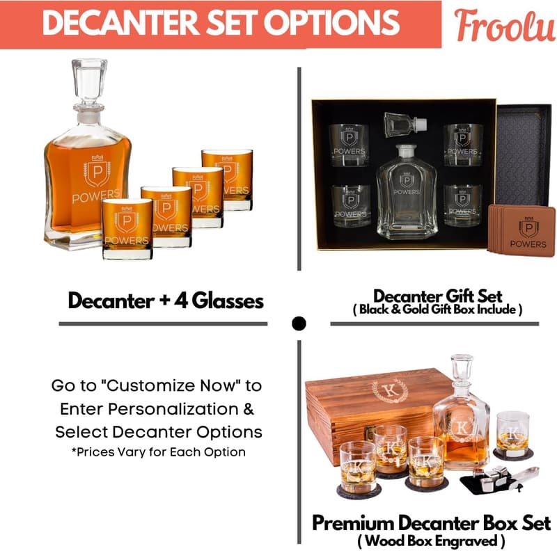 Personalized Whiskey Decanter Set for Men with Glasses & Stones