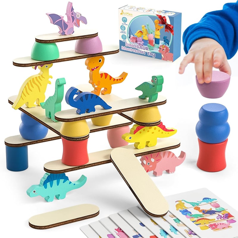 Educational Wooden Dinosaur Blocks for Toddlers 2-4 Years